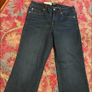Chaps mid rise crop kick blue denim capri jeans 8 stretch 29 dark rinse